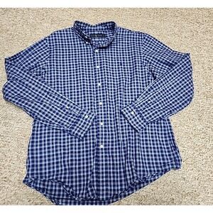 Ralph Lauren Blue Plaid Long Sleeve Button Logo Shirt Size L